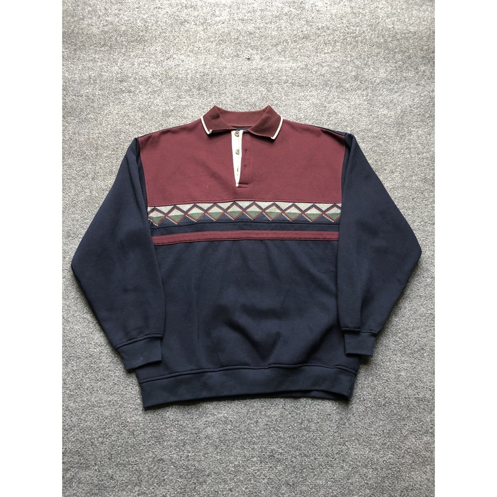 Safe Harbor Sportswear Sweatshirt Mens Medium Blue Burgundy Pullover Geometric